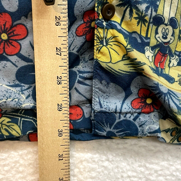 Disney Parks Authentic Shirt Mens Large Tiki Hawaiian Mickey Pluto Surf Floral - Picture 10 of 11